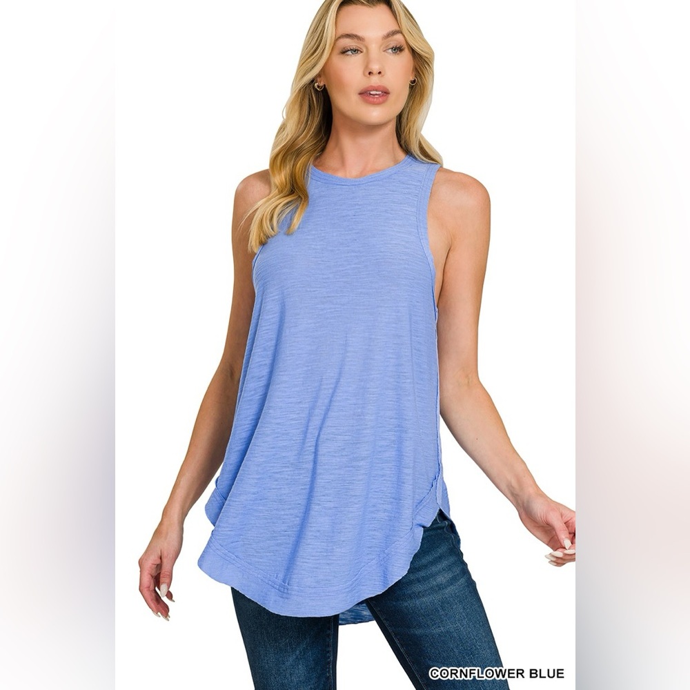 Zenana Curved Hem Slub Tunic Tank